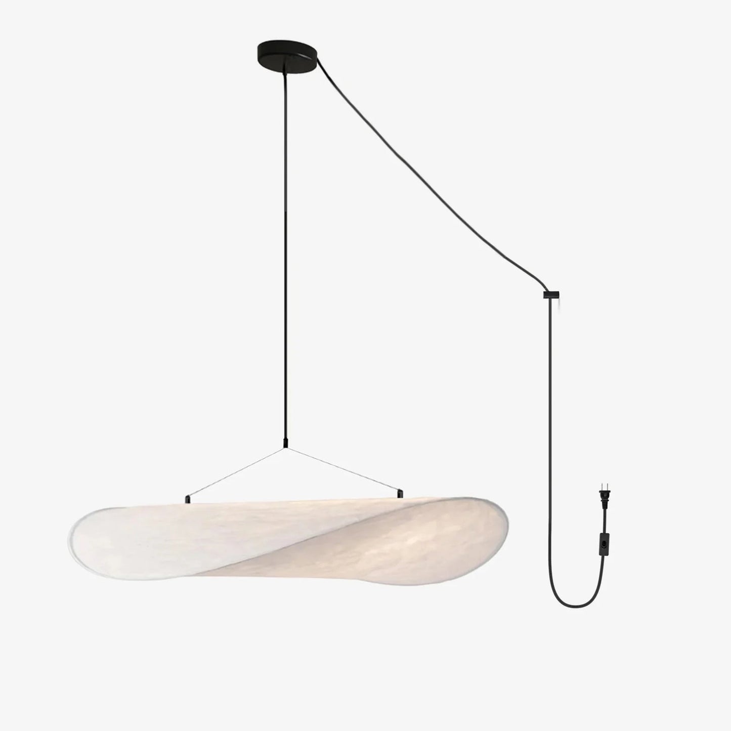 Tense Pendant Swag Light ∅ 27.6″ x W 25.6″ x H 5.9″ / US Plug / White & Black / Mulberry Silk & Warm Light 1001 Pendant