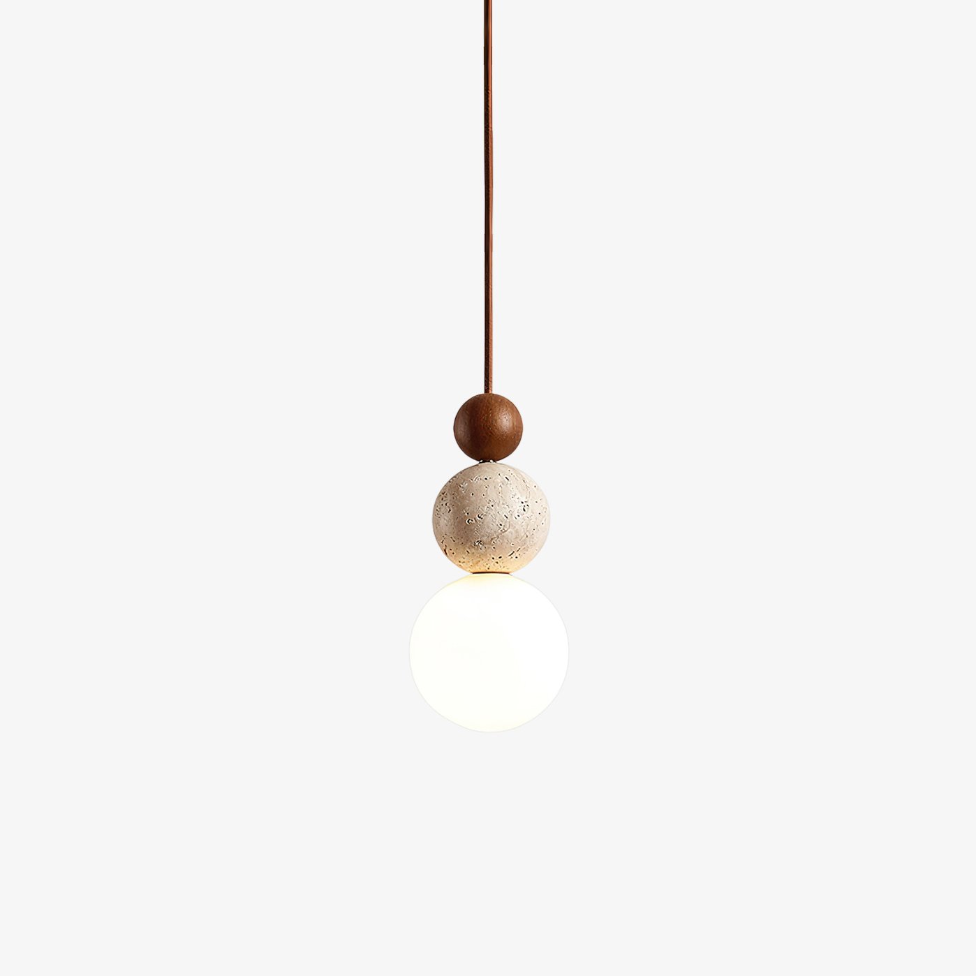 Elara Duo Pendant Lamp ∅ 6.3″ x H 11.8″ / Walnut Color & Yellow Travertine