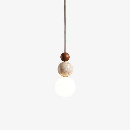 Elara Duo Pendant Lamp ∅ 6.3″ x H 11.8″ / Walnut Color & Yellow Travertine