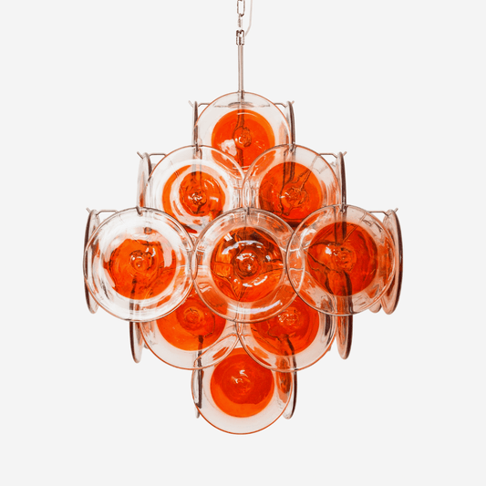 Orange Transparent Glass Disc Chandelier