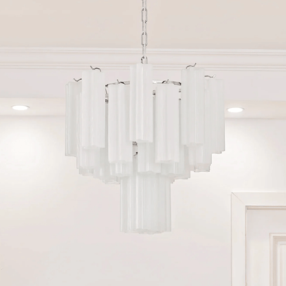 Frosted Glass Tubes Chandelier ∅ 19.7″ x H 17.3″ / White & Nickel Chandelier