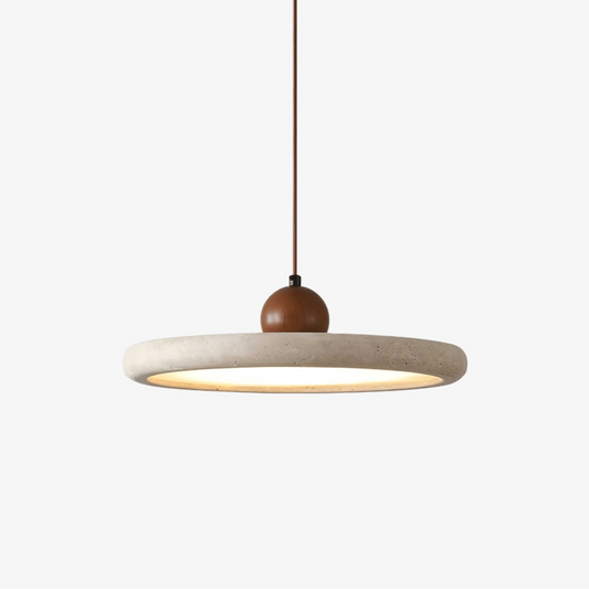 Elvora Pendant Lamp ∅ 11.8″ x H 3.7″ / Walnut Color & Yellow Travertine / Warm Light 1001 pendant Lamp