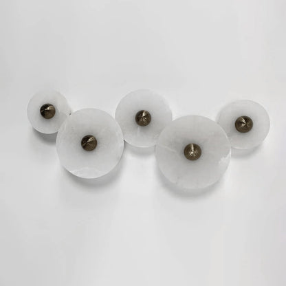 Nayra Alabaster Wall Lamp 5 lamps ∅ 9.8″+∅ 9.8″+∅ 9.8″+∅ 13.8″+∅ 13.8″ / White & Bronze / Triac Warm Dimming 1001 Wall