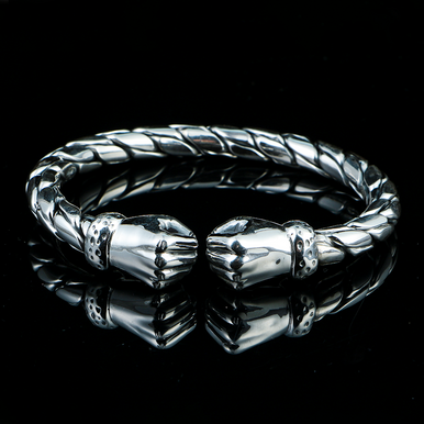 Handmade 999 Silver Bangle Men Glossy Twist Fist Cuff Bracelet