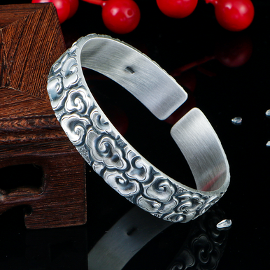 Handmade 999 Silver Ornate Cloud Opening Adjustable Bracelet For Men
