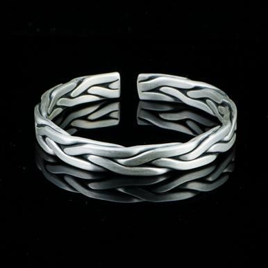 Handmade 999 Silver Braided Bracelet For Men Retro Solid Thick Handmade Opening Adjustable