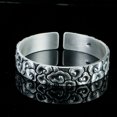 Handmade 999 Silver Ornate Cloud Opening Adjustable Bracelet For Men