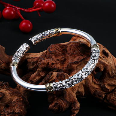 Handmade 999 Sterling Silver Cloud Opening Adjustable Bracelet?For Men