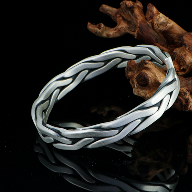 Handmade 999 Silver Braided Bracelet For Men Retro Solid Thick Handmade Opening Adjustable