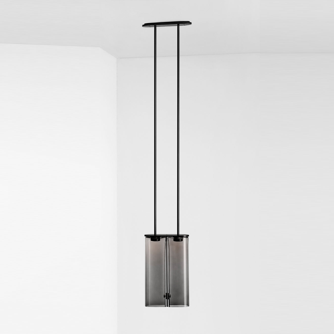 Slim Glass Pendant 19.1ʺW × 6.3ʺD × 122ʺH cm / 7.5ʺW × 2.5ʺD × 48ʺH / Brushed black + Smoky glass Pendant light