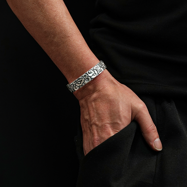 Handmade 999 Silver Ornate Cloud Opening Adjustable Bracelet For Men