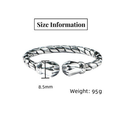 Handmade 999 Silver Bangle Men Glossy Twist Fist Cuff Bracelet