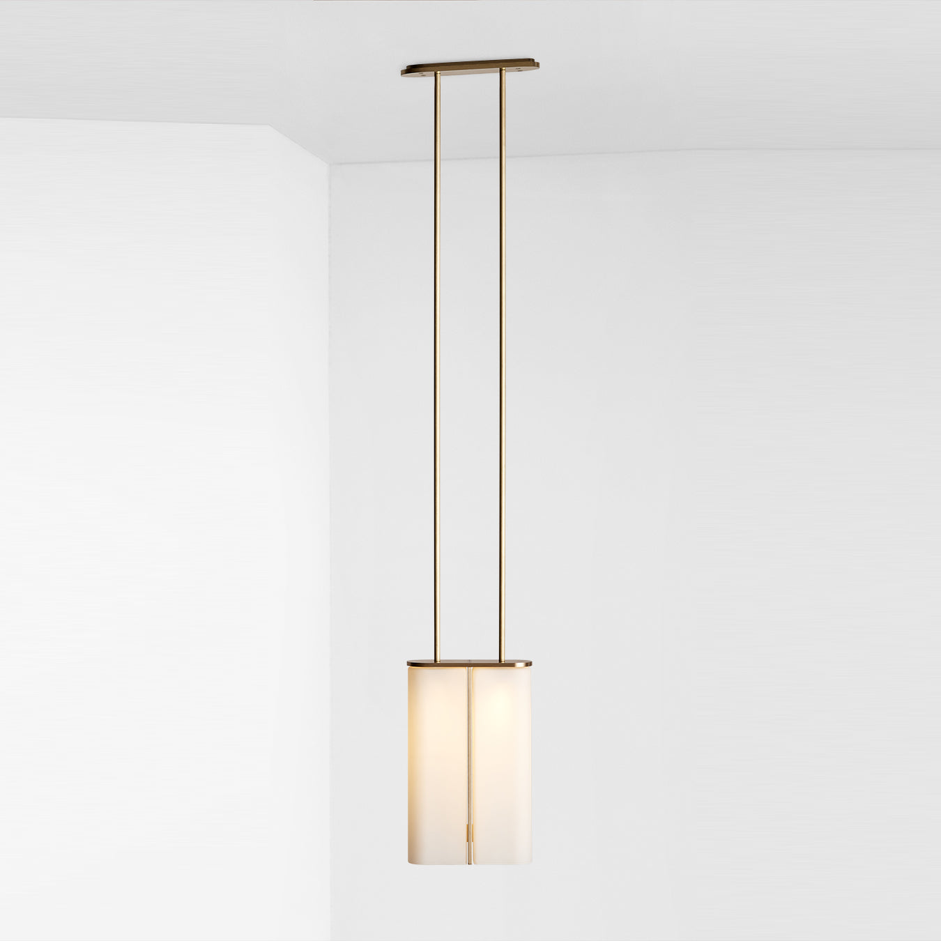 Slim Glass Pendant 19.1ʺW × 6.3ʺD × 122ʺH cm / 7.5ʺW × 2.5ʺD × 48ʺH / Gold + Milky white glass Pendant light