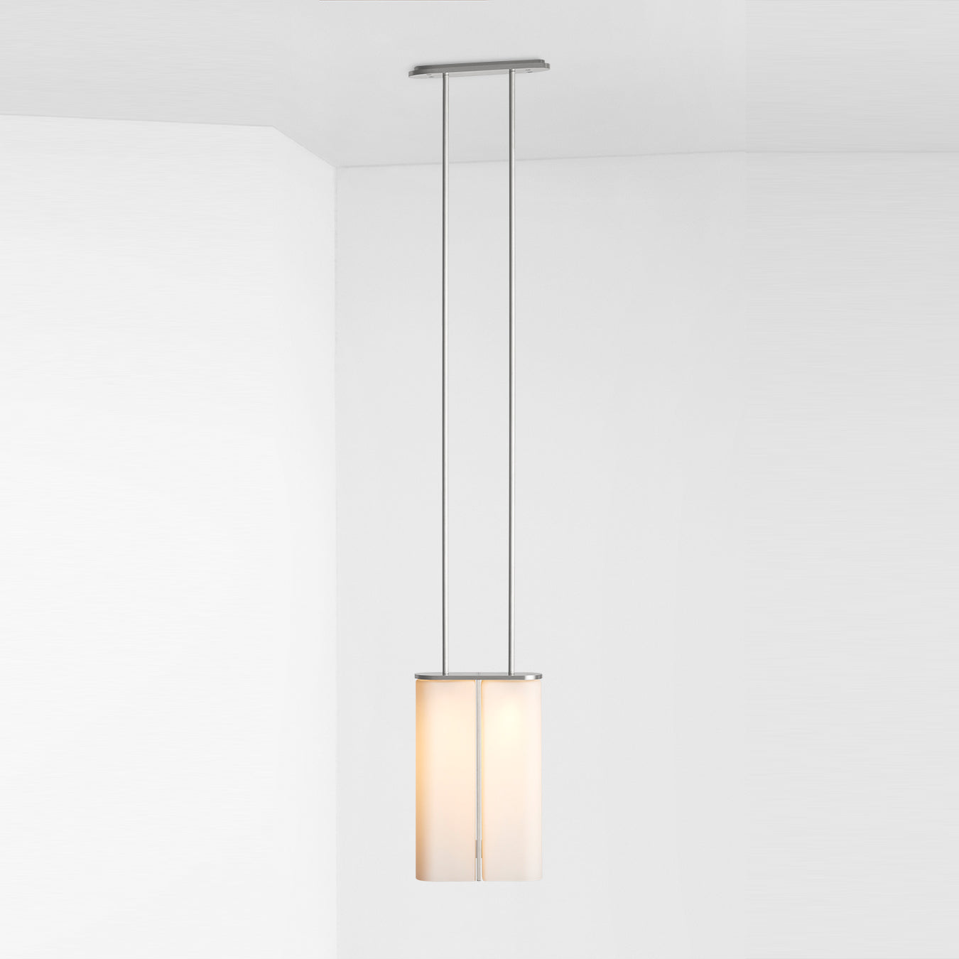 Slim Glass Pendant 19.1ʺW × 6.3ʺD × 122ʺH cm / 7.5ʺW × 2.5ʺD × 48ʺH / Chrome + Milky white glass Pendant light