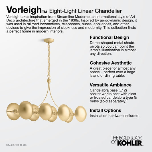 Kohler Lighting Vorleigh 44" Wide 8 Light Adjustable Dome Linear Chandelier