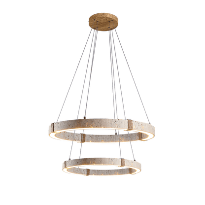 Circle Travertine Pendant Lamp ∅ 15.7″+∅ 23.6″ x H 1.9″ / Yellow Travertine / Warm Light 1001 pendant Lamp