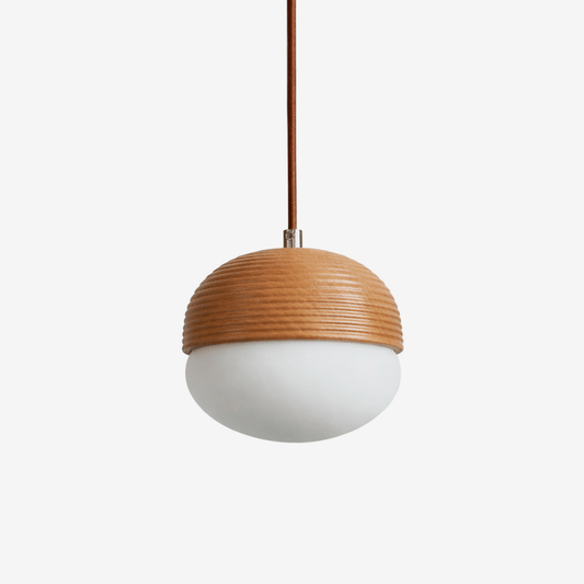 Ribbed Wood Globe Pendant Light