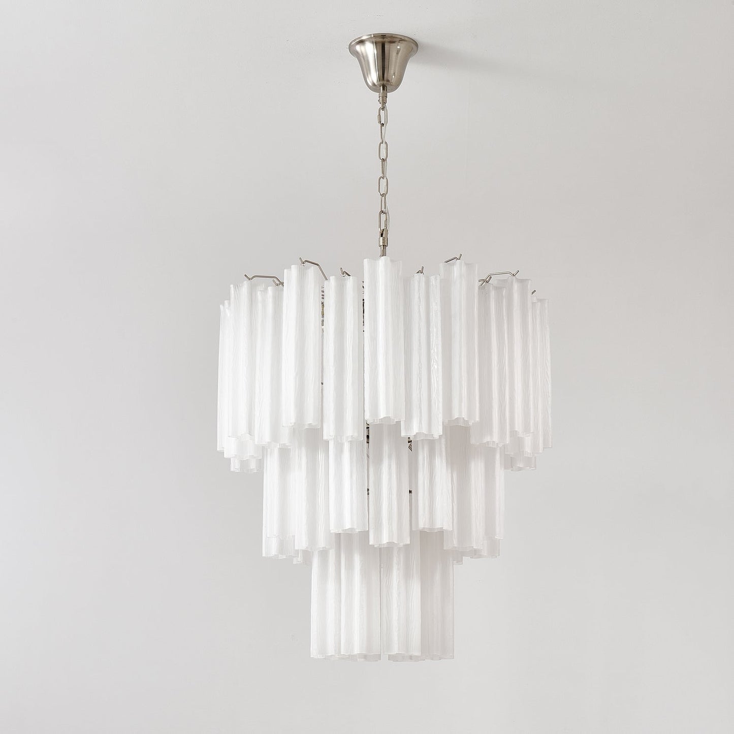 Frosted Glass Tubes Chandelier ∅ 26″ x H 26.8″ / White & Nickel Chandelier