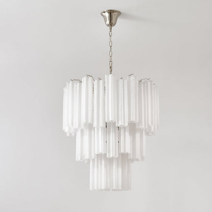 Frosted Glass Tubes Chandelier ∅ 26″ x H 26.8″ / White & Nickel Chandelier
