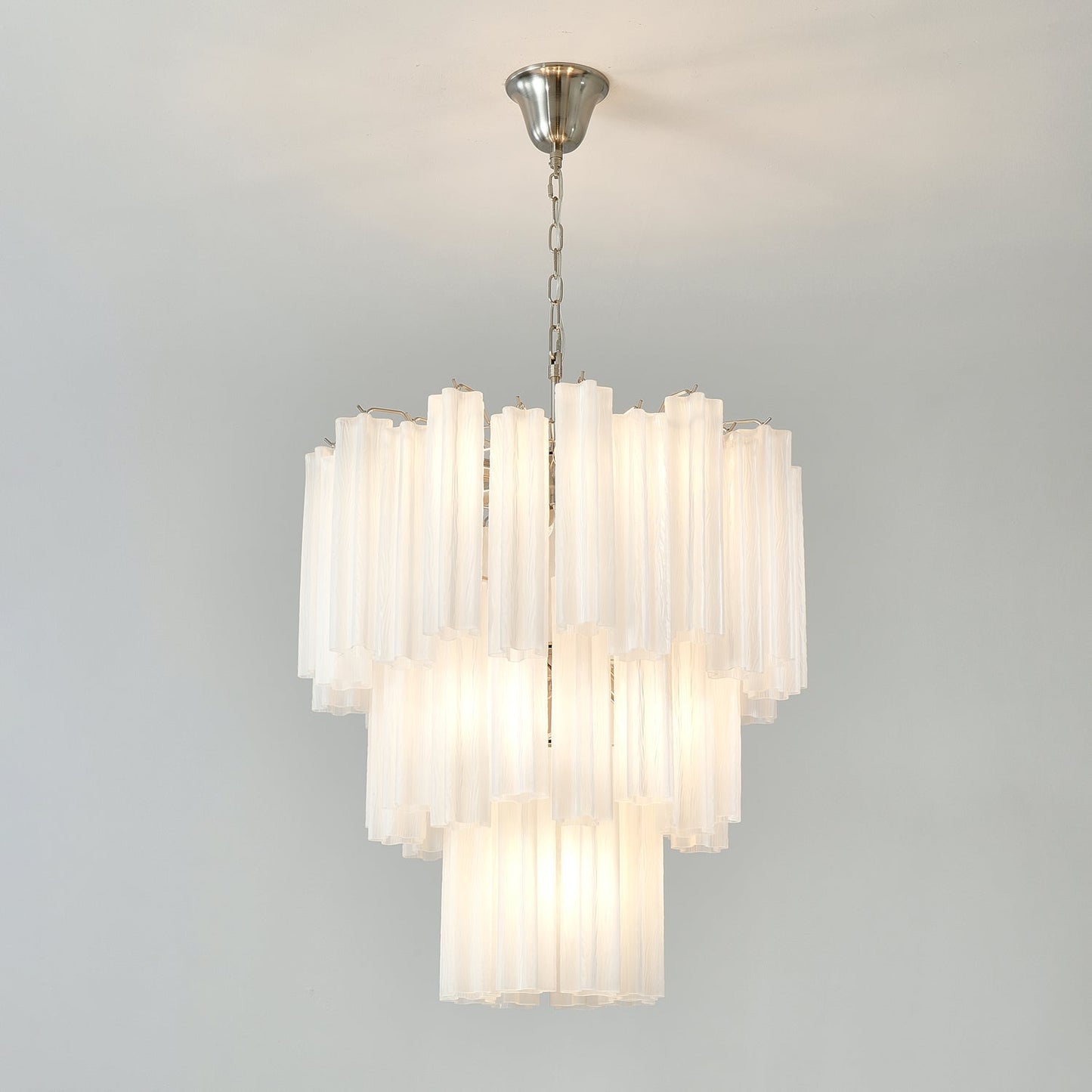 Frosted Glass Tubes Chandelier ∅ 25.9″ x H 29.5″ / White & Nickel Chandelier