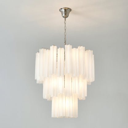 Frosted Glass Tubes Chandelier ∅ 25.9″ x H 29.5″ / White & Nickel Chandelier