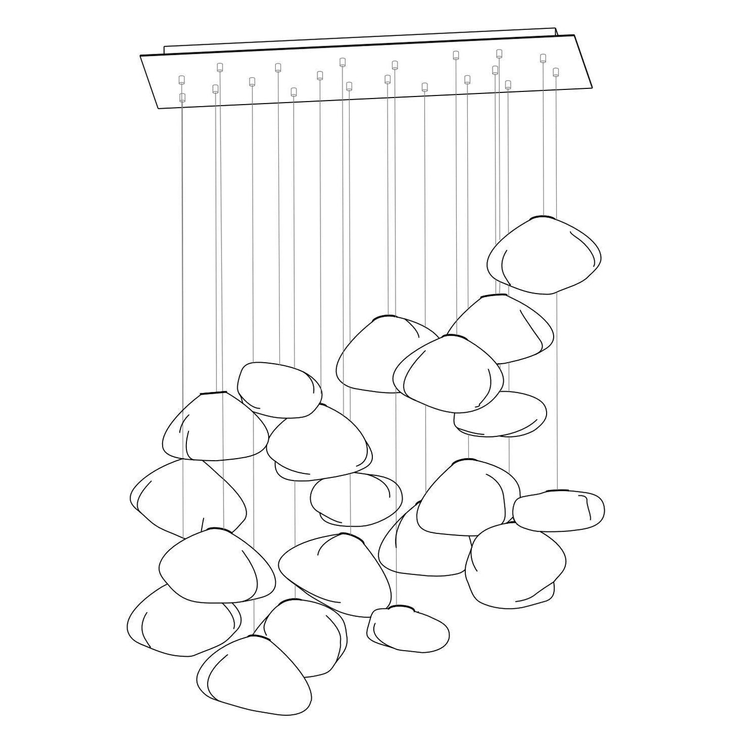 Blown Glass Random Pendant Light 20heads Dia 30cm Rectangle canopy / Smoke grey Pendant light