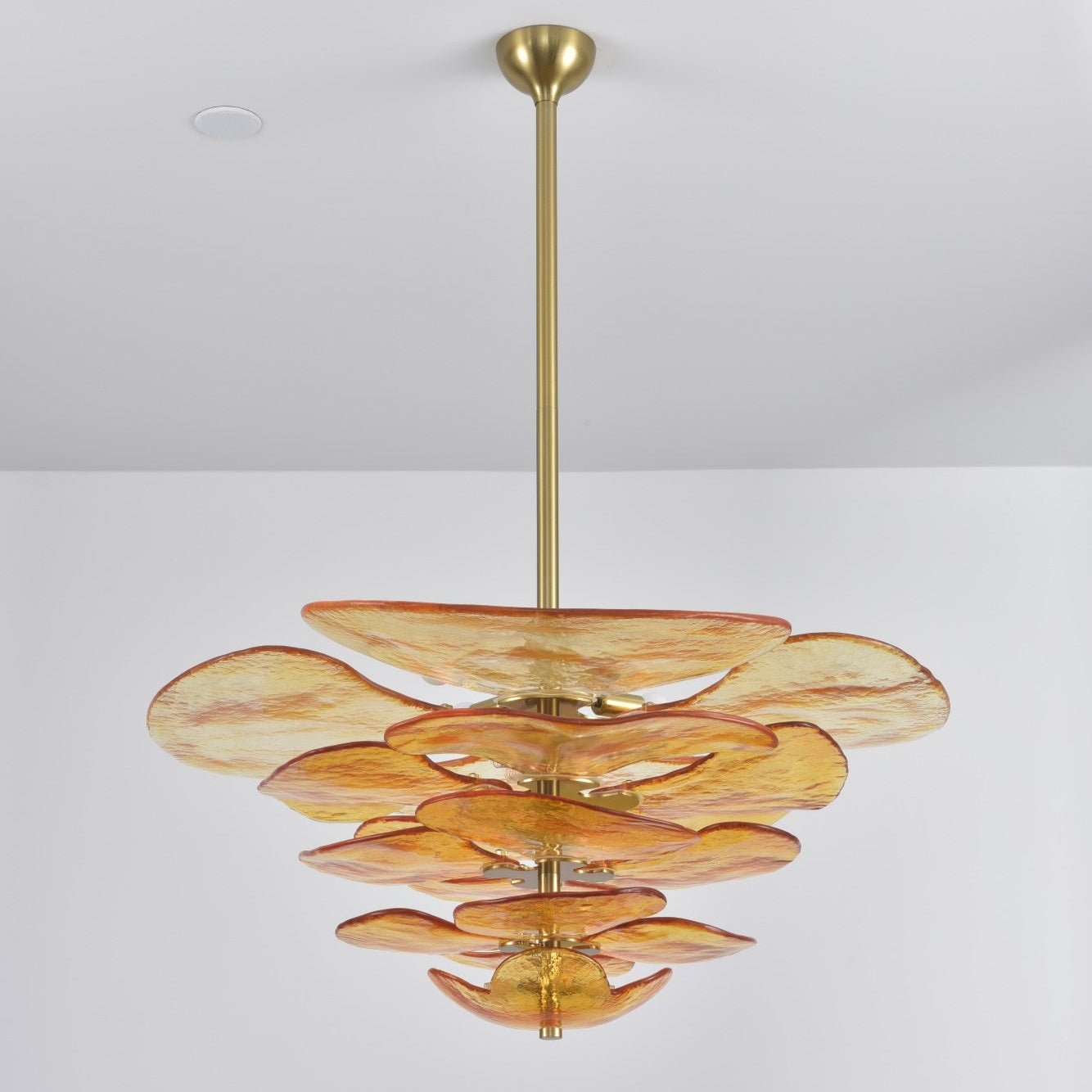 Petals Gold Murano Chandelier 16-lights ∅ 31.8″ x H 14.5″ / Amber & Gold 1001 Chandelier