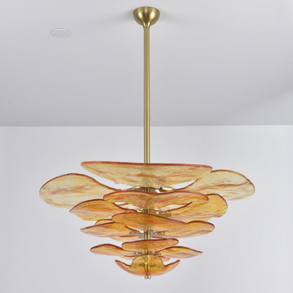 Petals Gold Murano Chandelier 16-lights ∅ 31.8″ x H 14.5″ / Amber & Gold 1001 Chandelier