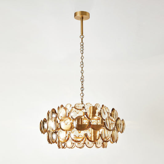 Global Views Brass Cabochon Amber Glass Chandelier