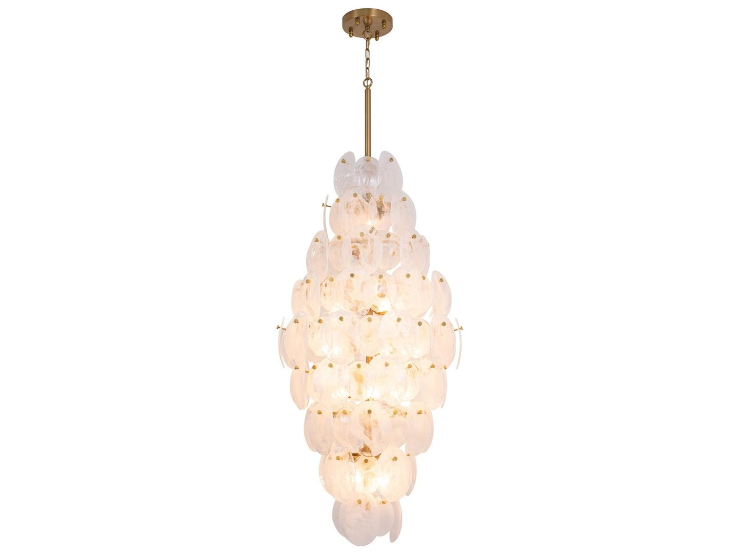 Artcraft 15-Light Lily Chandelier in Brushed Brass with Wispy White Murano Glass