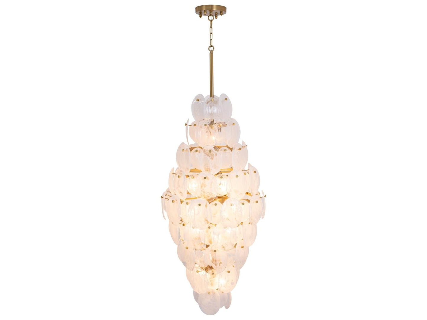 Artcraft 15-Light Lily Chandelier in Brushed Brass with Wispy White Murano Glass