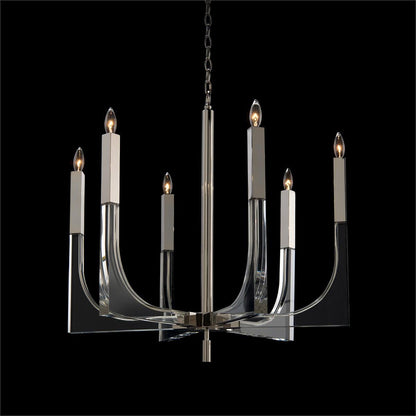 John Richard Acrylic and Nickel Six-Light Chandelier