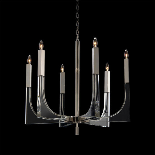 John Richard Acrylic and Nickel Six-Light Chandelier