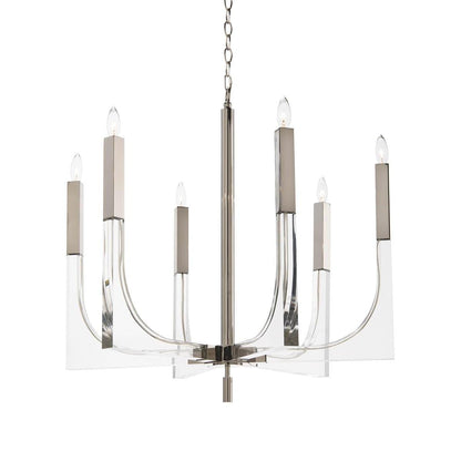 John Richard Acrylic and Nickel Six-Light Chandelier