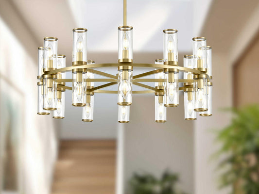 Alora Lighting 24-Light Revolve Chandelier in Natural Brass with Clear Glass
