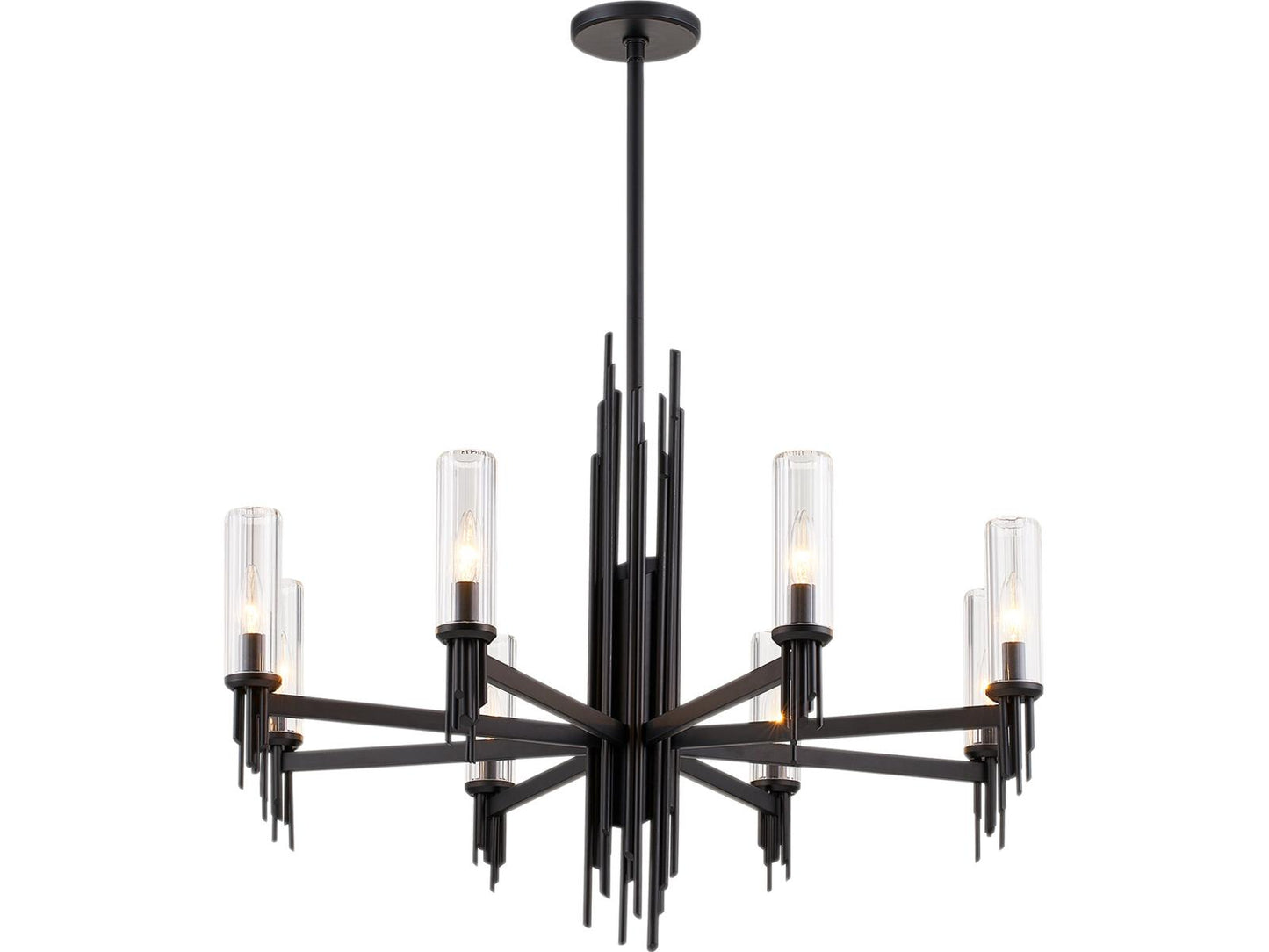 Alora Lighting Torres 8-Light Chandelier in Matte Black with Clear Ribbed Glass