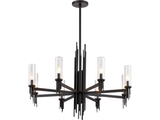 Alora Lighting Torres 8-Light Chandelier in Matte Black with Clear Ribbed Glass