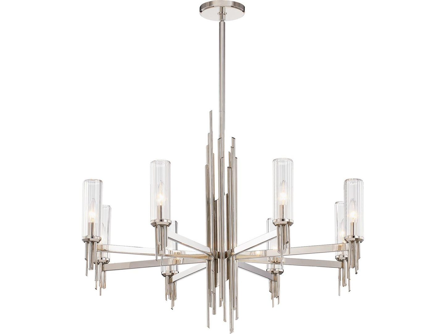 Alora Lighting Torres 8-Light Ribbed Glass Chandelier in Polished Nickel