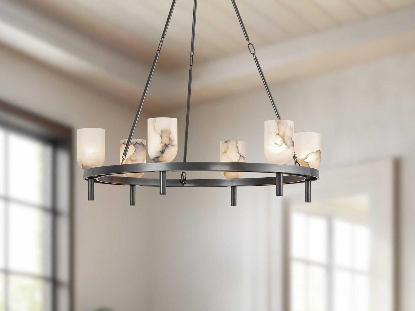 Alora Lighting 6-Light Lucian Chandelier in Urban Bronze and Alabaster