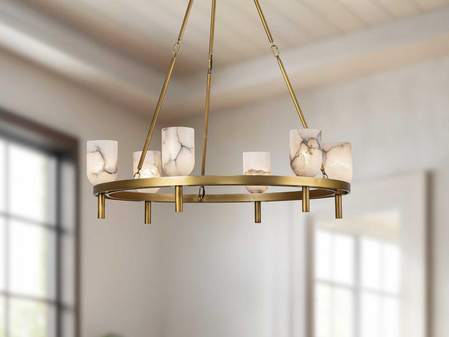 Alora Lighting 6-Light Lucian Chandelier in Vintage Brass with Alabaster Shades