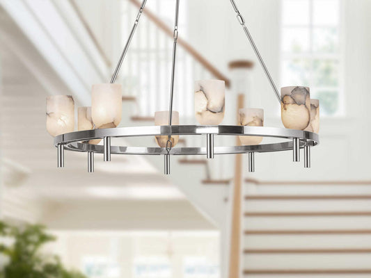 Alora Lighting Lucian 8-Light Chandelier in Polished Nickel and Alabaster