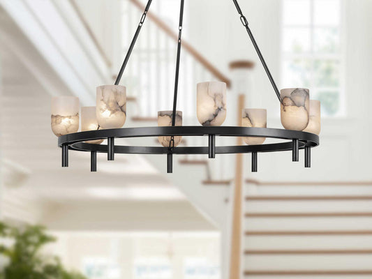 Alora Lighting Lucian 8-Light Chandelier in Urban Bronze and Alabaster