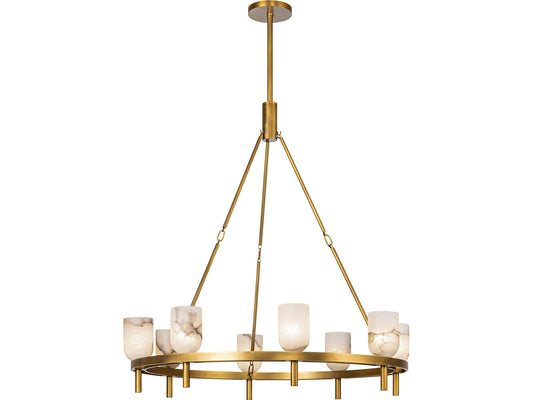 Alora Lighting Lucian 8-Light Chandelier in Vintage Brass and Alabaster