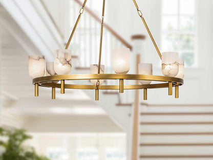 Alora Lighting Lucian 8-Light Chandelier in Vintage Brass and Alabaster