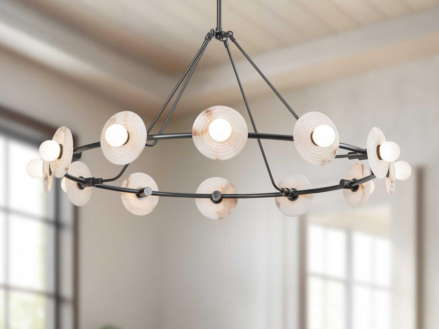Alora Lighting Dahlia Integrated LED Chandelier in Urban Bronze with Alabaster Glass