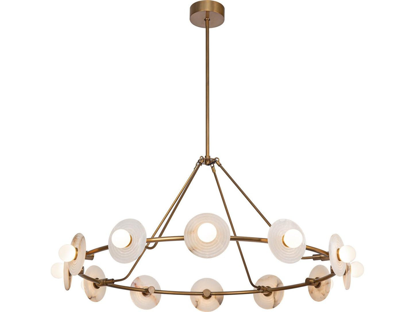 Alora Lighting Dahlia LED Chandelier with Ribbed Alabaster Plates and Vintage Brass Finish