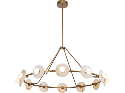 Alora Lighting Dahlia LED Chandelier with Ribbed Alabaster Plates and Vintage Brass Finish