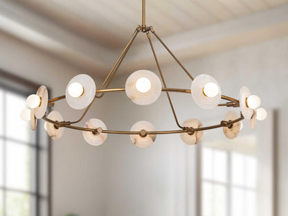 Alora Lighting Dahlia LED Chandelier with Ribbed Alabaster Plates and Vintage Brass Finish