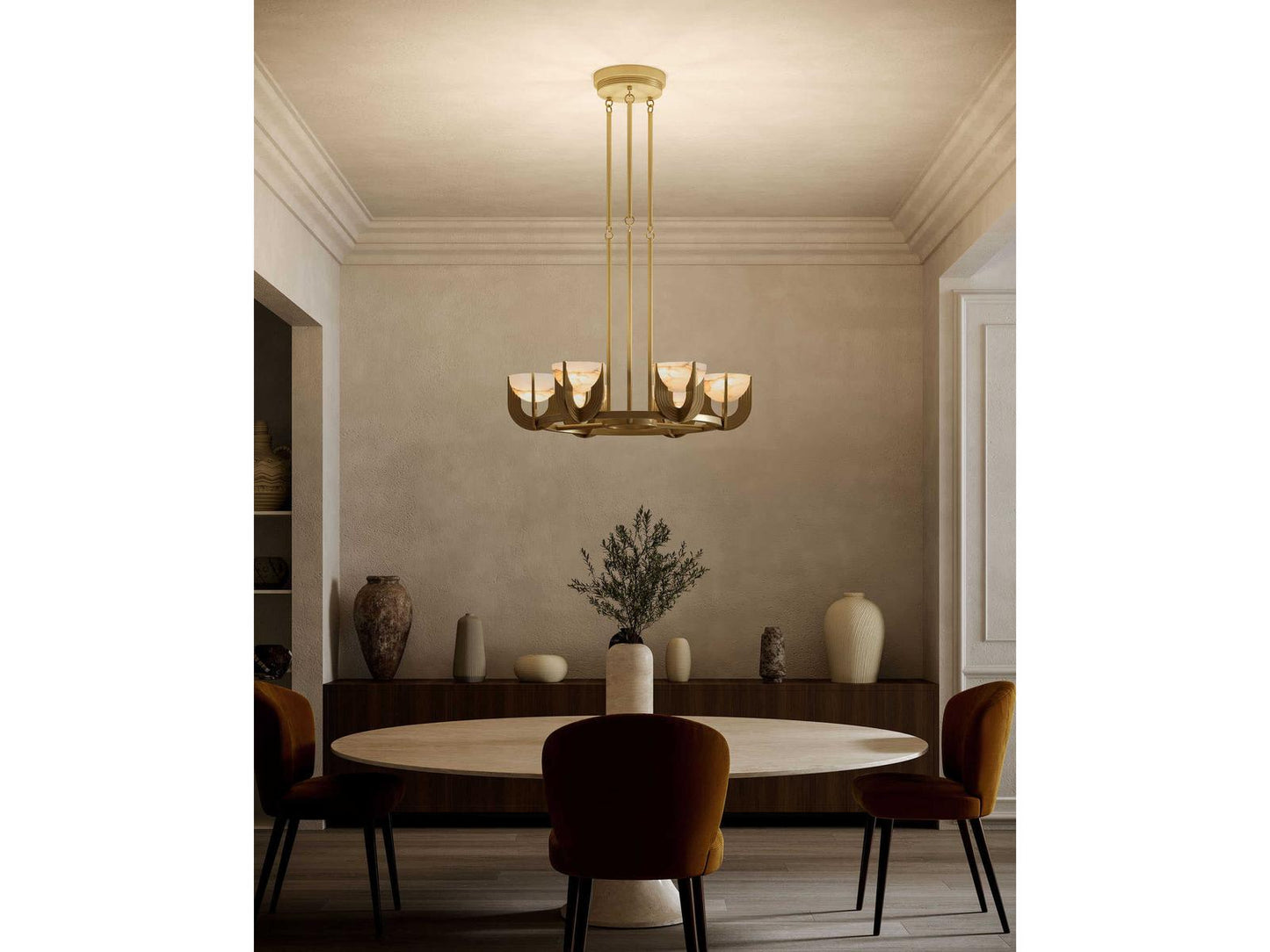 Alora Lighting Colette Vintage Brass Alabaster LED Mini Chandelier