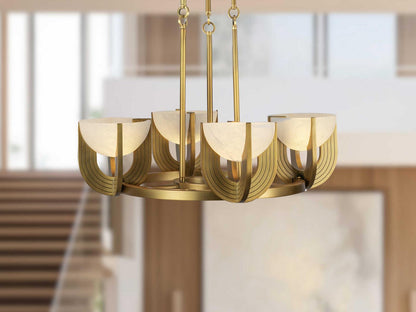 Alora Lighting Colette Vintage Brass Alabaster LED Mini Chandelier